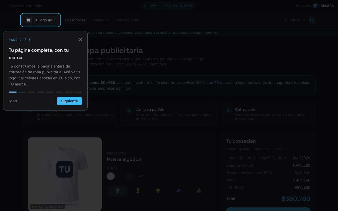 Vista real: Cotizador B2B online