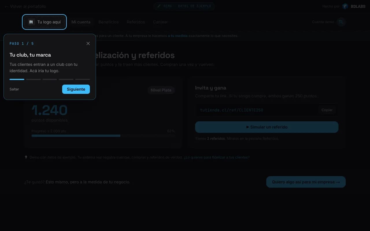 Vista real: Programa de fidelización