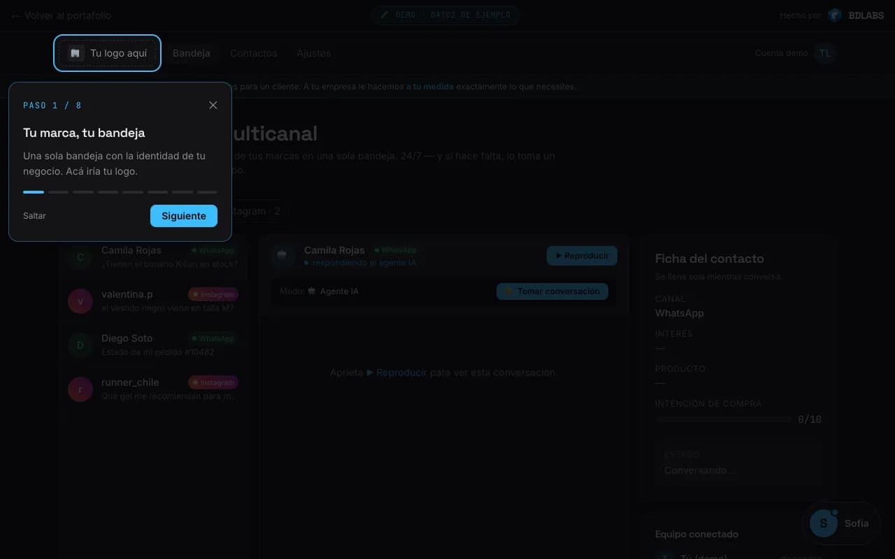 Vista real: Agente de IA multicanal